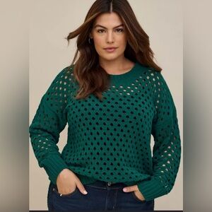 Torrid Green Open Knit Chenille Sweater Size 3